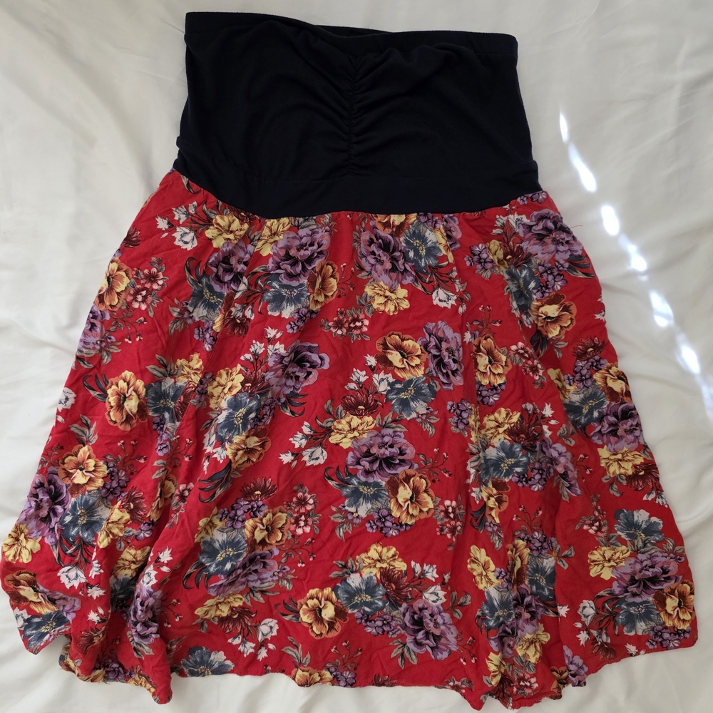 Torrid Navy And Red Floral Skater Strapless Dress